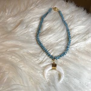 Turquoise Beaded Choker Horn Halfmoon Pendant